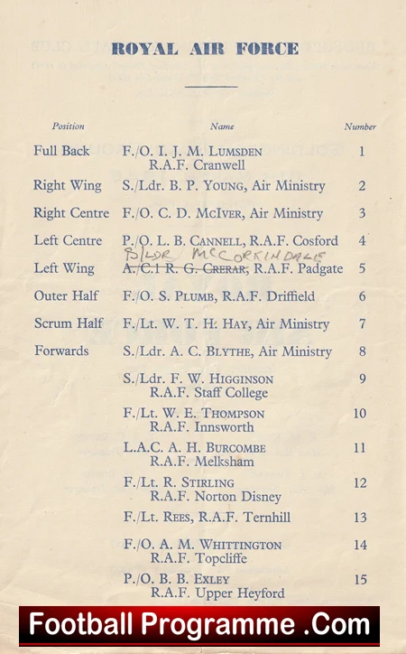 Bedford Rugby v RAF Royal Air Force 1948 - Old Rugby Programmes - Image 3