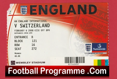 England v Switzerland 2008 - Football Ticket - Image 2