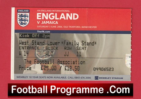 England v Jamaica 2006 - Football Ticket - Image 2