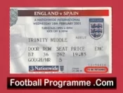 England v Spain 2001 – Football Ticket