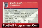 England v Denmark 2003 – Football Ticket at Man Utd