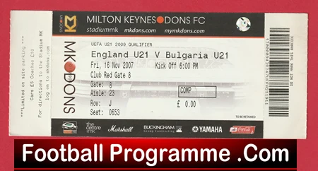 England v Bulgaria 2007 - Football Ticket Milton Keynes U21 - Image 2