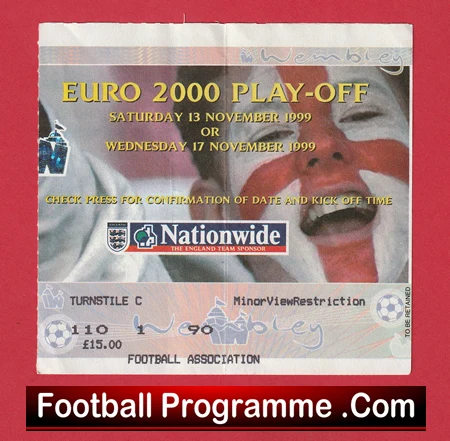 England v Scotland 1999 - Football Ticket Euro 2000 play off 1999 - Image 2