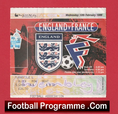 England v France 1999 - Football Ticket - Image 2