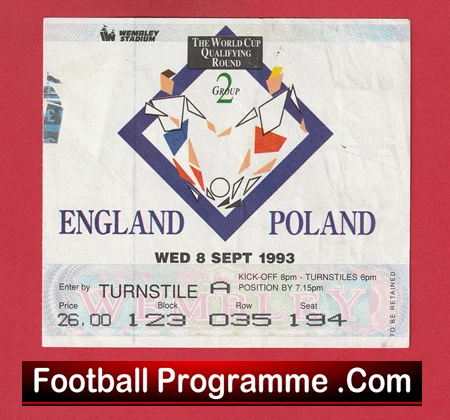 England v Poland 1993 - Football Ticket - Image 2