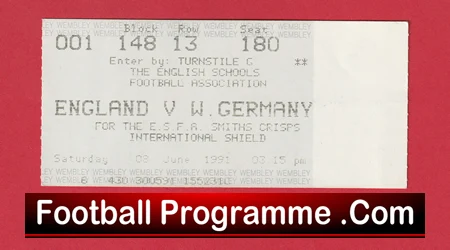 England v Germany 1991 - Football Ticket Schoolboys - Image 2