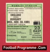 England v Hungary 1981 – Football Ticket