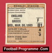 England v Greece 1983 – Football Match Ticket