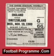 England v Switzerland 1980 – Football Ticket