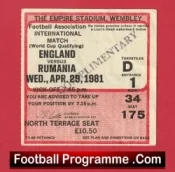 England v Rumania 1981 – Football Ticket