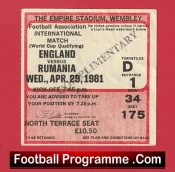 England v Rumania 1981 – Football Ticket