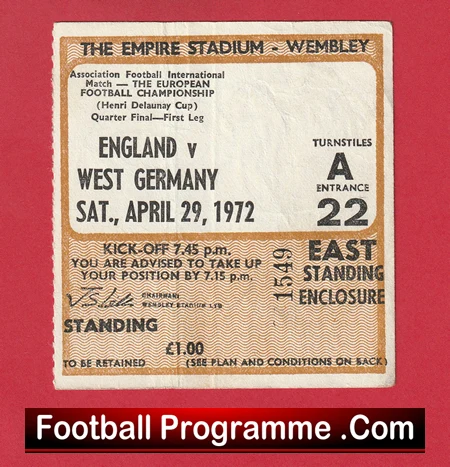 England v Germany 1972 - Football Ticket - Image 2