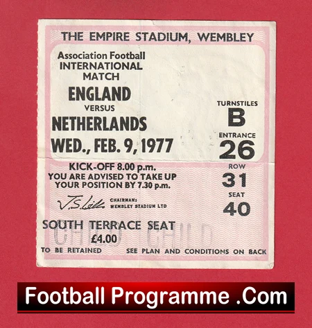 England v Holland 1977 - Football Ticket Netherlands - Image 2