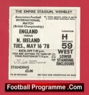 England v Northern Ireland 1978 – Football Ticket
