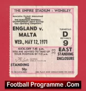 England v Malta 1971 – Football Ticket