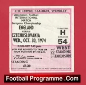 England v Czechoslovakia 1974 – Football Ticket
