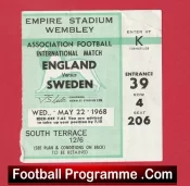 England v Sweden 1968 – Football Ticket