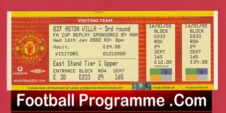 Manchester United v Aston Villa 2002 - FA Cup Replay Full Ticket - Image 2