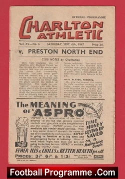 Charlton Athletic v Preston 1947 - 1940s Old Football Programme