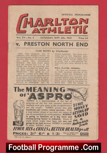 Charlton Athletic v Preston 1947 - 1940s Old Football Programme - Image 2