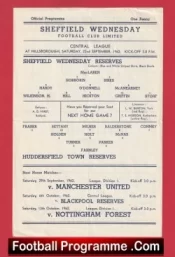 Sheffield Wednesday v Huddersfield Town 1962 – Reserves Match