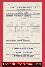 Sheffield Wednesday v Huddersfield Town 1962 – Reserves Match