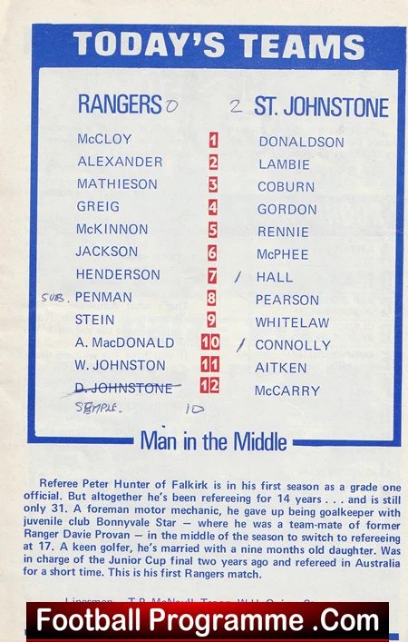 Glasgow Rangers v St Johnstone 1971 - Scottish Football Programme - Image 3