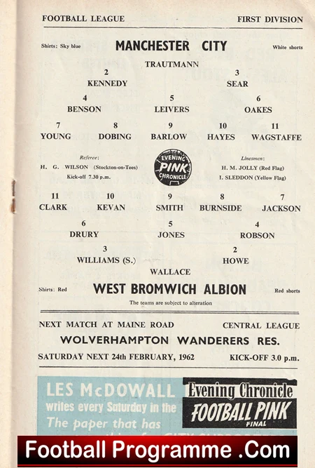 Manchester City v WBA 1962 - Man City Football Programmes - Image 3