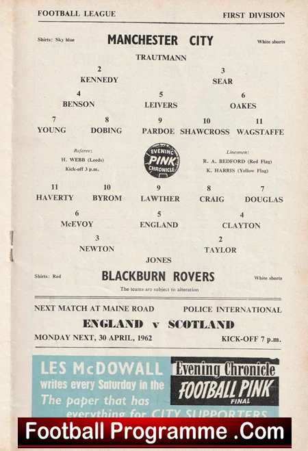 Manchester City v Blackburn Rovers 1962 - Man City Football Programmes - Image 3