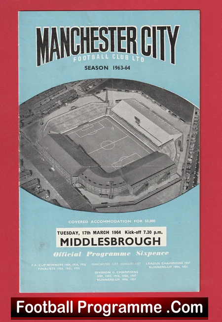 Manchester City v Middlesbrough 1964 - Man City Football Programmes - Image 2