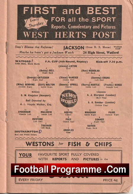 Watford v Southampton 1960 - FA Cup Replay - Image 3