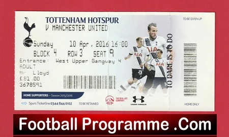 Tottenham Hotspur v Manchester United 2016 - Match Ticket - Image 2