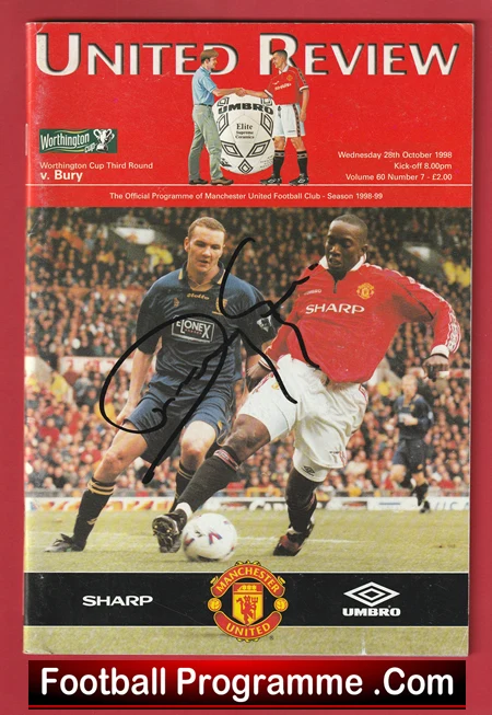 Manchester United v Bury 1998 - Multi Autographed Signed + Beckham - Image 2