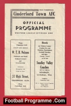 Cinderford Town v Dorchester Town 1956 - football programme