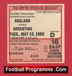 England v Argentina 1980 - Football Ticket - football memorabilia