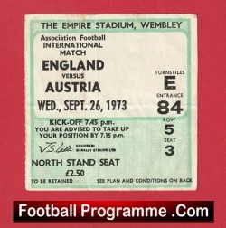 England v Austria 1973 - Football Ticket - football memorabilia