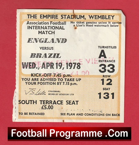 England v Brazil 1978 - Football Ticket - Image 2