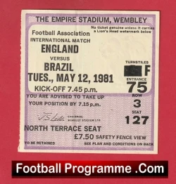 England v Brazil 1981 - Football Ticket - football memorabilia