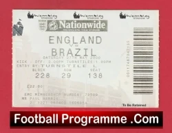 England v Brazil 2000 - Football Ticket - football memorabilia