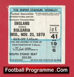 England v Bulgaria 1979 - Football Ticket - football memorabilia