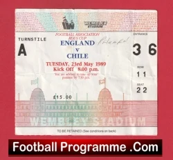 England v Chile 1989 - Football Ticket - football memorabilia