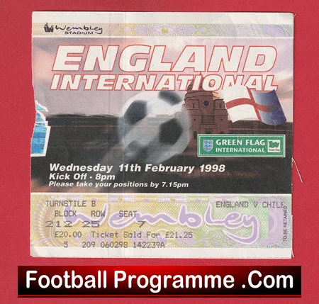 England v Chile 1998 - Football Ticket - Image 2