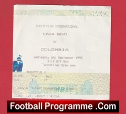 England v Columbia 1995 - Football Ticket - football memorabilia