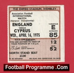 England v Cyprus 1975 - Football Ticket - football memorabilia