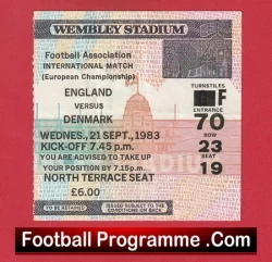 England v Denmark 1983 - Football Ticket - football memorabilia