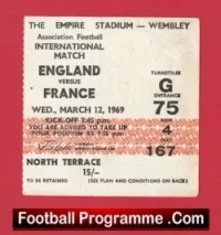 England v France 1969 – Football Ticket