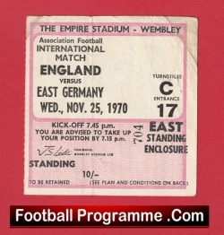 England v Germany 1970 - Football Ticket - football memorabilia