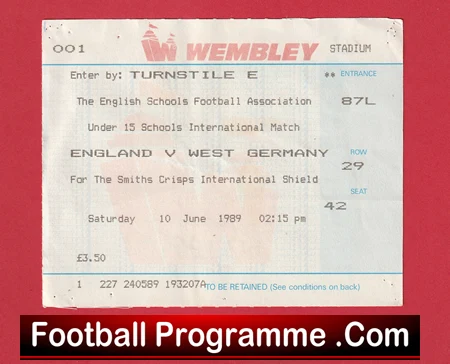 England v Germany 1989 - Ticket Schoolboys RYAN GIGGS - Image 2