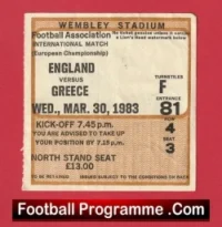 England v Greece 1983 – Football Ticket