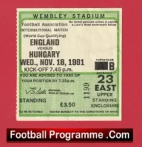 England v Hungary 1981 – Football Ticket
